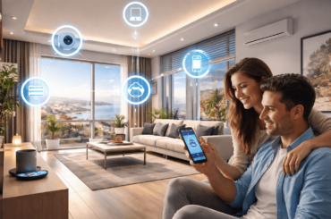 Interior de departamento moderno en Lima con sistema de domótica, iluminación inteligente y control del hogar desde el celular. Hogares inteligentes